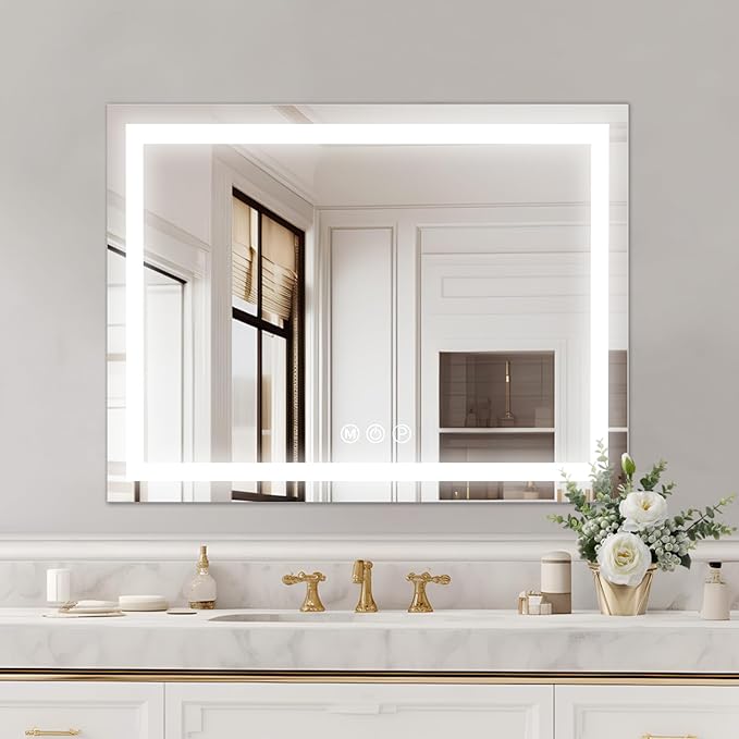 COOLJEEN Vanity Mirror with Lights, 23" x 18" LED Makeup Mirror, Lighted Makeup Mirror with 3 Color Modes, Detachable 10x Magnification and USB Charging, Tabletop & Wall-Mounted