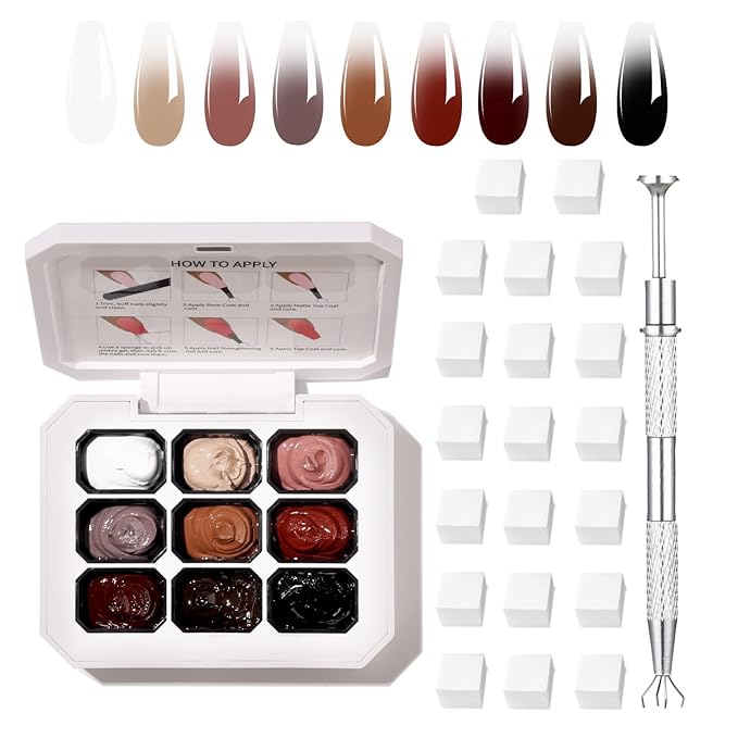 Ombre Gel Polish Nail Sponges for Ombre 9 Series Colorful Blush Effect Gradient painting gel ombre & pat paint for nails Multistyle French Manicure Nail Art DIY Home (A6, 1)