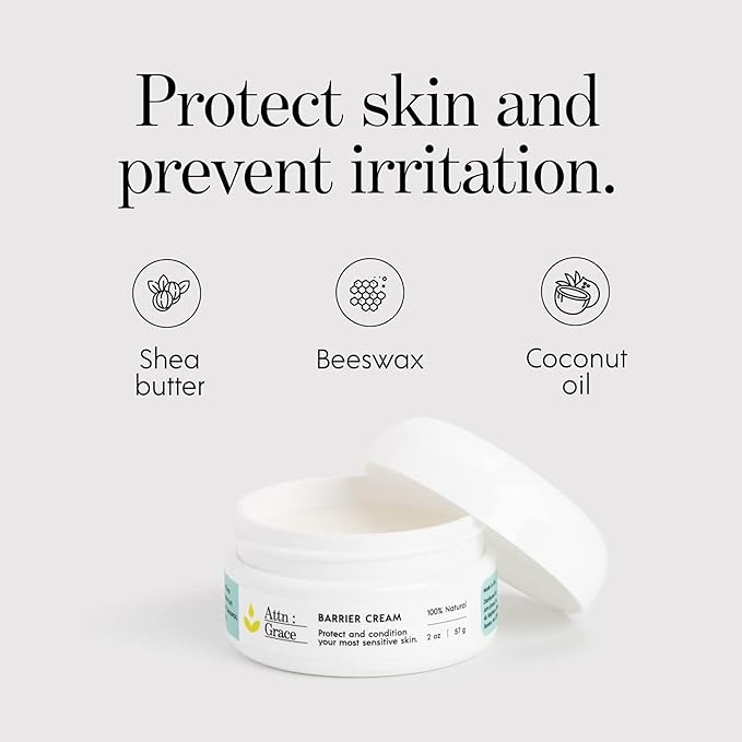 ATTN : GRACE Barrier Cream - Coconut Oil, Shea Butter, and Beeswax Protects Skin and Prevents Irritation - Promotes Rapid Healing for Damaged Skin - Dermatologist Tested, Talc Free, No Parabens