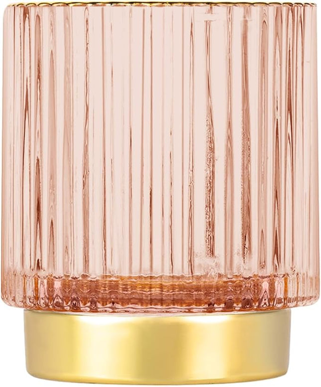 DASITON Makeup Brush holder Organizer,Crystal Cosmetic Makeup Brush Glass Brushes Storage Holder, Vintage Make Up Brush Cup Pen Pencil Holder striped vase(Pink S)