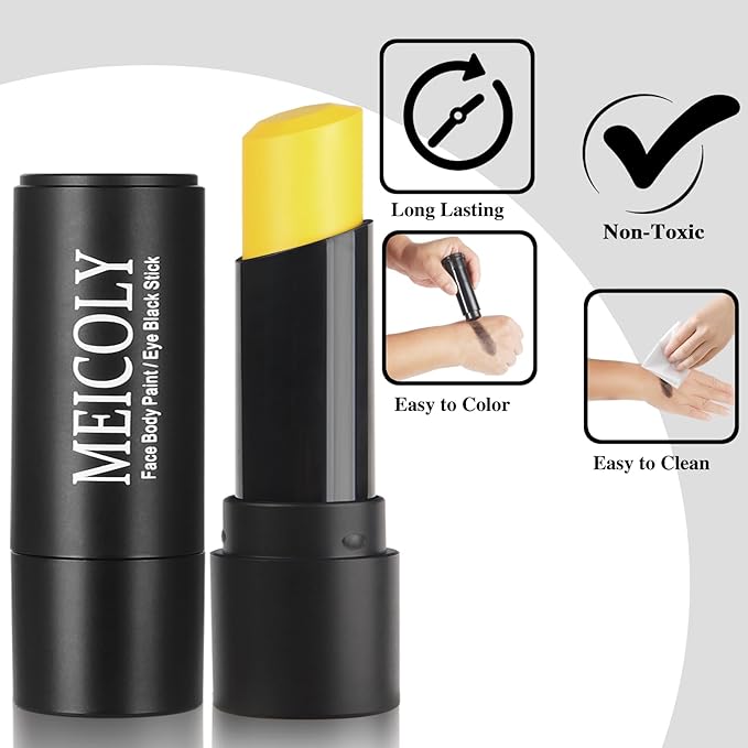 MEICOLY Yellow Eye Black Stick,Waterproof Eye Black Baseball Softball Football Lacrosse,Yellow Face Body Paint Stick for Field Day,Face Paint for Halloween SFX Lion Tiger Cosplay Makeup