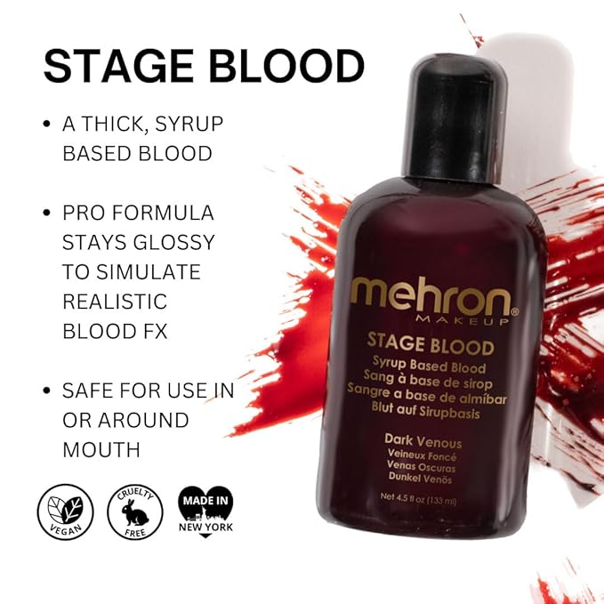 Mehron Makeup Stage Blood | Realistic For Halloween | Washable Fake Blood for Special FX, Stage & Screen, Halloween, & Cosplay (4.5) (Dark Venous)