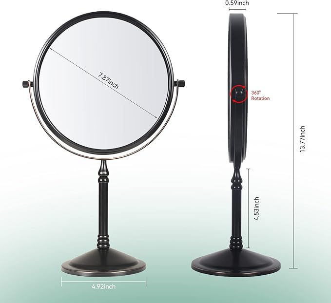 Nicesail Tabletop Magnifying Makeup Mirror with 10X Magnification, Double-Side Magnified Mirror, 360 Swivel Cosmetic Mirror for Table Desk Bathroom Vanity, No Light Oil Rubbed Bronze (8 Inch, 10X)
