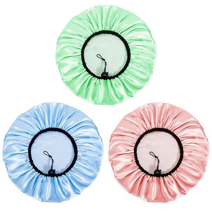 Auban Shower Cap for Women, Adjustable Reusable, Extra Large, Double-Layer Waterproof Bathing cap, Waterproof Exterior, EVA Lining, Hair Cap for All Hair Lengths, 3 Colors