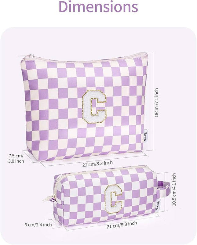 Narwey 2 PCS Valentines Day Gifts for Her Girlfriend Women Initial Makeup Bag, Teen Girls Gifts Trendy Stuff 10 11 12 14 13 15 16 Years Old, Travel Toiletry Bags Cosmetic Bag Teacher Gift (C)