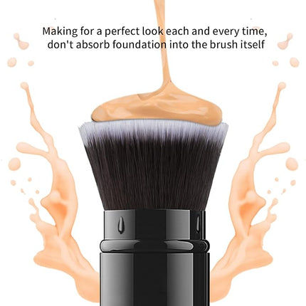 Falliny Makeup Brushes Retractable, Travel Powder Foundation Kabuki Brush, Portable Face Liquid Foundation Sunscreen Brush with Cover for Blending Liquid, Bronzer,Cream or Flawless Powder Cosmetics