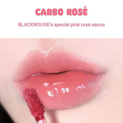 BLACK ROUGE Glow Bokki Tint, GB05 Carbo Rosé – Korean Lip Tint Inspired by Tteokbokki, Non-Sticky Long-Lasting Lip Stain with Glossy Finish, Cute Stickers – Original Red, Rose, Soy