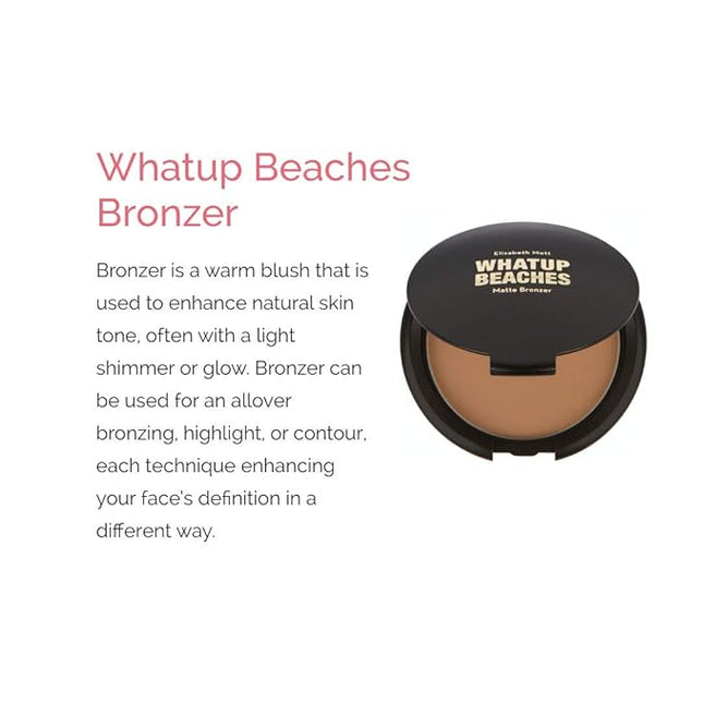Elizabeth Mott Whatup Beaches Matte Bronzer Powder & Contour for Face, Long-Lasting Natural Sun-Kissed Bronzing Finish for All Skin Tones, Buildable Pressed Compact Makeup, Vegan & Cruelty-Free (10g)