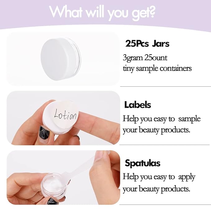 3 Gram Lip Balm Containers, 25 Count Tiny Makeup Travel Containers with Lids