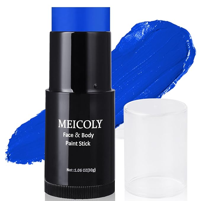MEICOLY Royal Blue Face Body Paint Stick(1.06 Oz),Scary Clown Makeup,Waterproof Blue Eye Black Baseball/Softball/Football,Face Paint Stick for Halloween,Smurf Mystique Cosplay,Avatar SFX Makeup