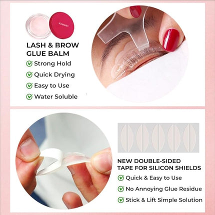 Lash Lift Kit with Lash Lift Balm | Gentle Formula | Instant Eyelash Perming, Lifting & Curling | Semi-Permanent Results | Salon & DIY Use | Complete Kit with Shields, Pads & Tools (Glue Balm Edition)