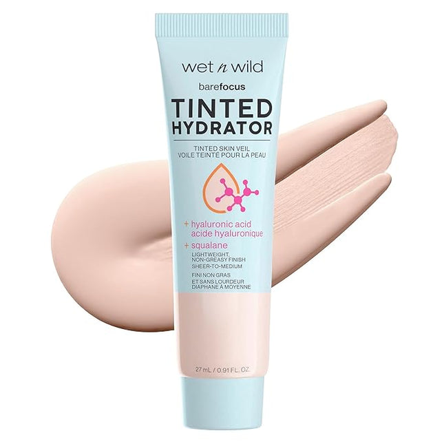 wet n wild Bare Focus Tinted Hydrator Tinted Skin Veil, Lightweight Buildable Coverage with Hyaluronic Acid & Vegan Squalane, Semi-Matte Finish, Cruelty-Free - Porcelain