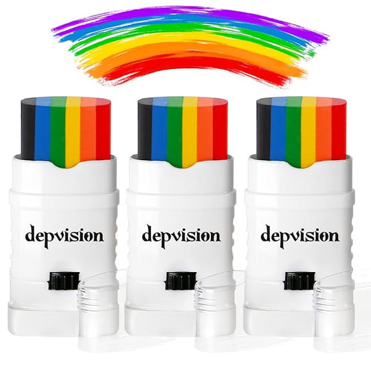 Depvision Rainbow Face Paint 3 pack FOR LGBTQ+ Large Size Pride Face Paint LGBT Pride Flag Color Face Paint Stick Face Paint Makeup Rainbow Body Markers for Events Gay Pride Day Celebrations Party