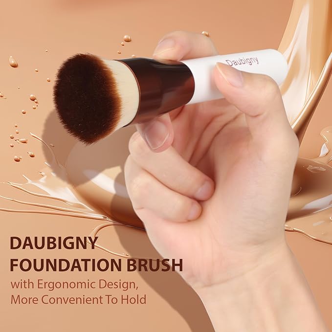 Daubigny 1.5" Top Diameter Foundation Brush - Premium Makeup Brush, Perfect For Liquid Makeup, Cream, Buffing, Blending (White Gold)