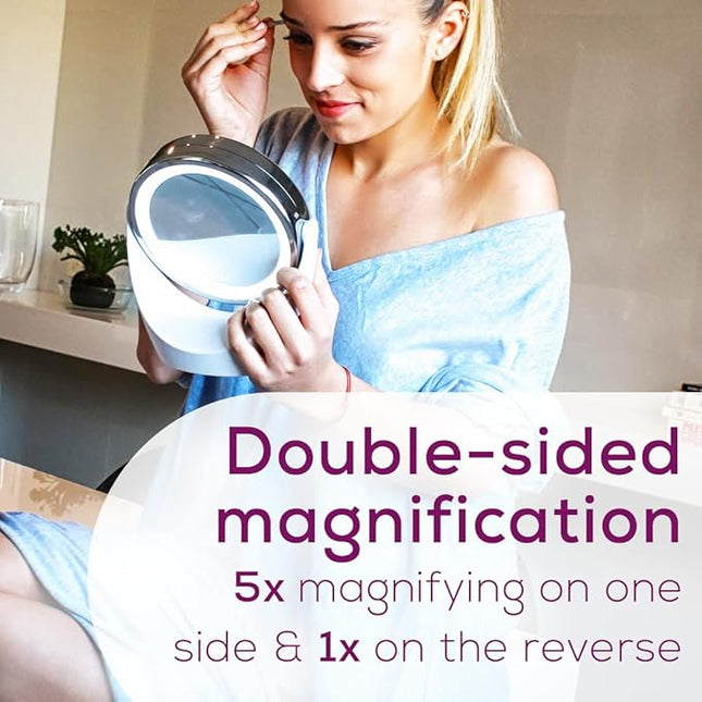 Beurer 5x Magnifying Double-Sided Cosmetic Vanity Makeup Mirror Illuminated | LED Lights | 360° Degree Swivel Rotation| Cordless | BS49