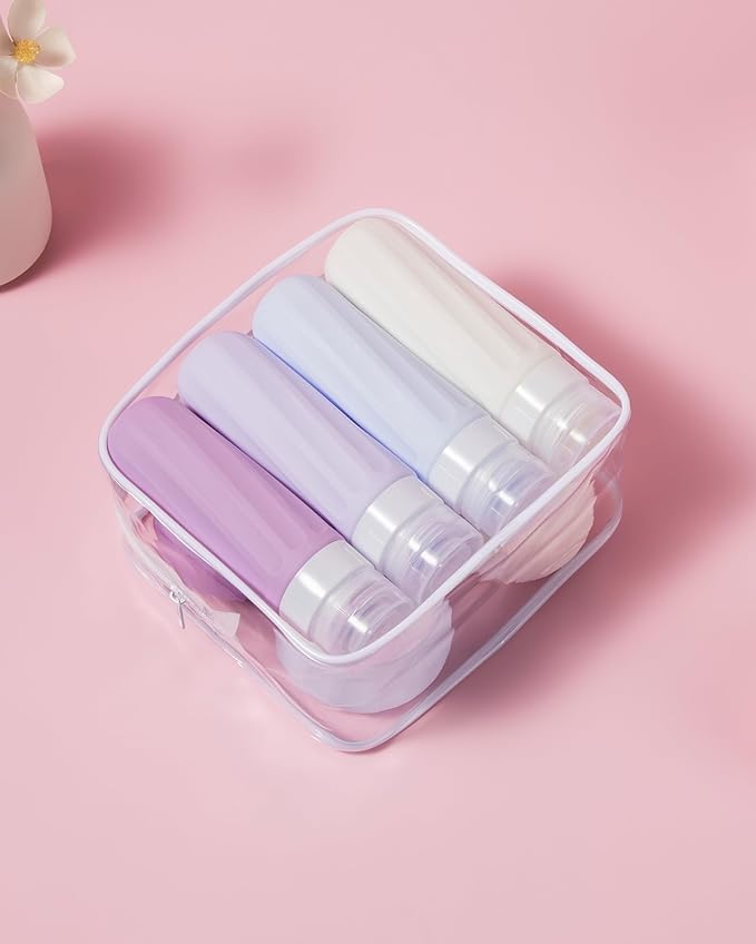 Travel Bottles for Toiletries 8 Pack, Travel Size Toiletries, Tsa Approved Travel Size Containers 3oz, with Travel Essentials Clear Bag, Leak Proof Silicone Squeezable Creams Jars