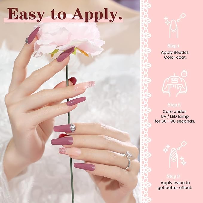 Beetles Romantic Wedding Gel Nail Polish Set 6 Colors Classic French White Soft Pink Glitter Bridesmaid Gel Polish Kit Nail Art Soak Off UV DIY Home Manicure Kit Gifts for Women