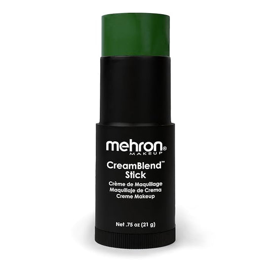 Mehron Makeup CreamBlend Stick | Face Paint, Body Paint, & Foundation Cream Makeup | Perfect for Halloween .75 oz (21 g) (Green)