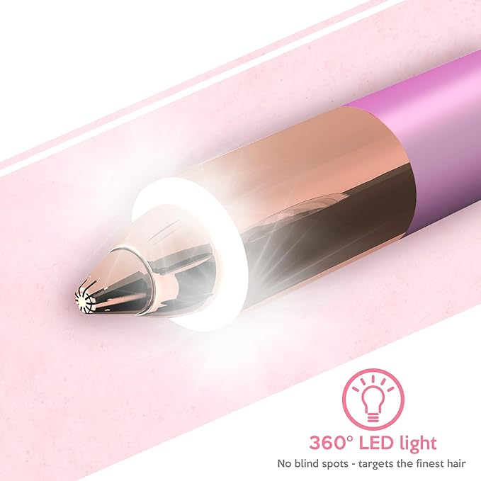 Portable Eyebrow Hair Remover for Women – Painless, Fast & Precise Flawless Electric Razor & Epilator for Eyebrow, Nose, Ear Hair Removal – 18K Gold-Plated, 360° LED Light