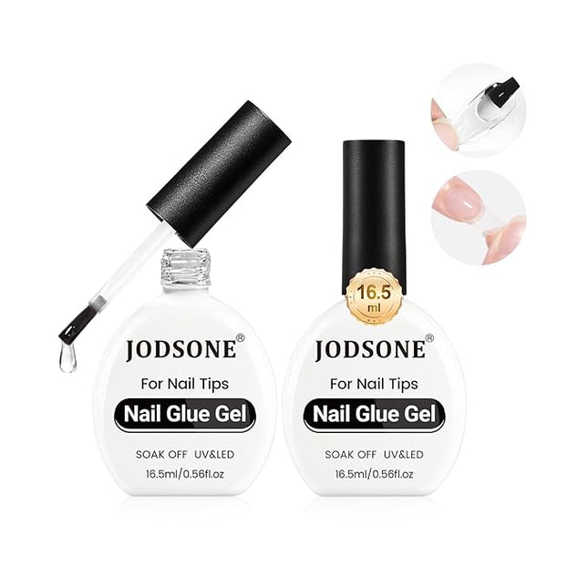 JODSONE 2Pcs 16.5ml Nail Glue Gel Clear and Long-Lasting U V Lamp Cured for Attaching False Nails Repairing Broken Nails and Securing Decorations