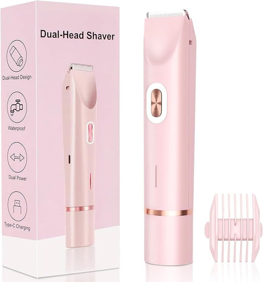 2025 New 2-in-1 Electric Bikini Trimmer for Women - Dual Head Electric Razor,Waterproof Painless Bikini Shaver, Pubic Hair Trimmer for Private Area & Body Hair, Pink