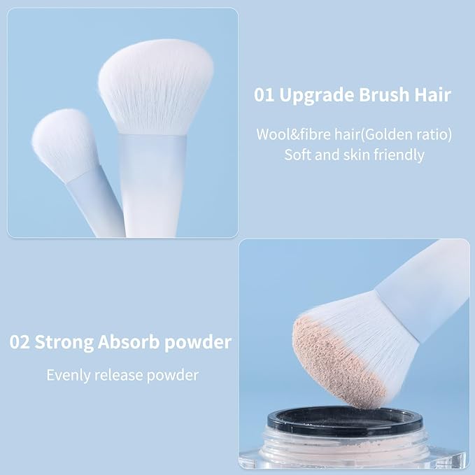 MSQ Make Up Brushes 10Pcs Powder Brushes Contour Brush Synthetic Natural Hair Makeup Brush Set with Bag for Blending Highlighting Eyeshadow Eyeliner