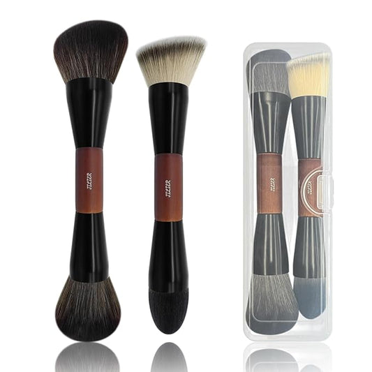 Double Ended Foundation Brush & Blending Brush for Makeup, Soft, Dense Bristles for Sensitive Skin, Duo Blush Brush for Liquid, Powder, Cream, Blending, Buffing–Travel-Friendly, Kabuki Makeup Brushes
