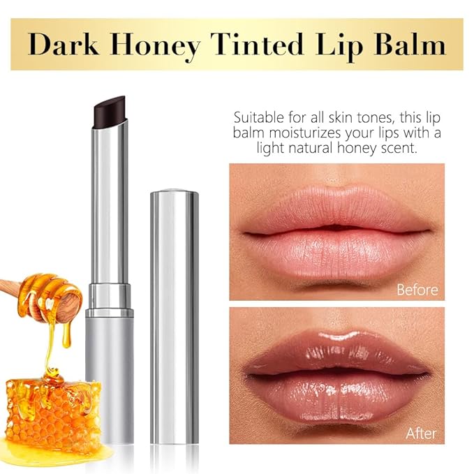 2Pcs Honey Tinted Lip Balms Lip Stain, Sheer Hydrating Lip Skin Tint, Gloss Balm Moisturizing Lip Color for All Skin Tones, Nourishing Lip Balm with a Hint of Natural Black Cherry Tint