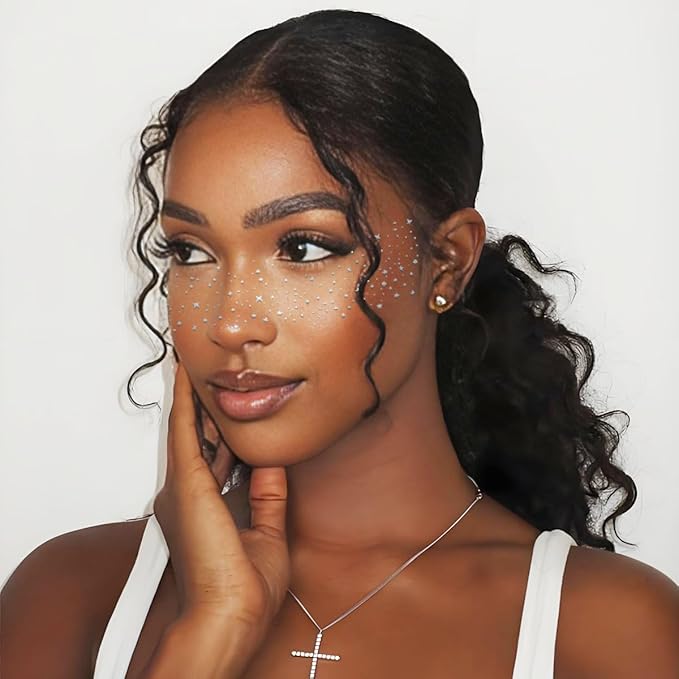 Silver Glitter Freckles Face Tattoo - Face Glitter Makeup Speckles - Women Face Sparkle Freckles Patches for Halloween Makeup Prom - Carnival Party