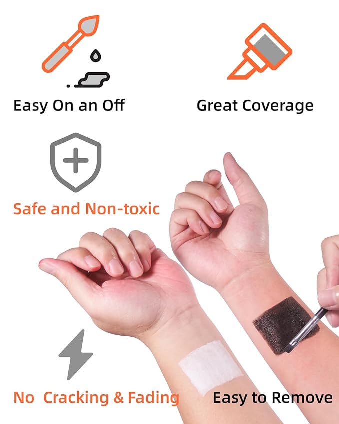 Halloween Zombie Makeup Kit, Fiestajaja Black White Red Face Paint Body Painting Kit with Brushes Sponges Tattoo Stikers for Halloween Zombie Makeup, Cosplay, SFX Effect, Theme Parties (13PCS)