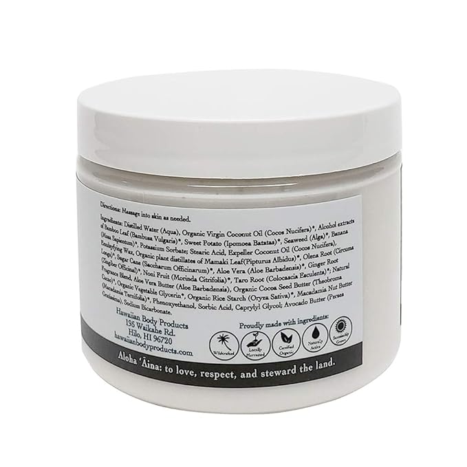 Plumeria Body Butter – Moisturizing with Pure Coconut Oil and Hawaiian Plant Extracts - Ideal for Dry Skin - 5.6oz
