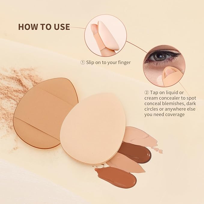 docolor Flat Foundation Brush for Liquid Makeup - 2Pcs Mini Powder Puff Set Premium Korean Makeup Brush for Blending, Cream Portable Finger Puffs Perfect for Under Eye Setting, Concealer