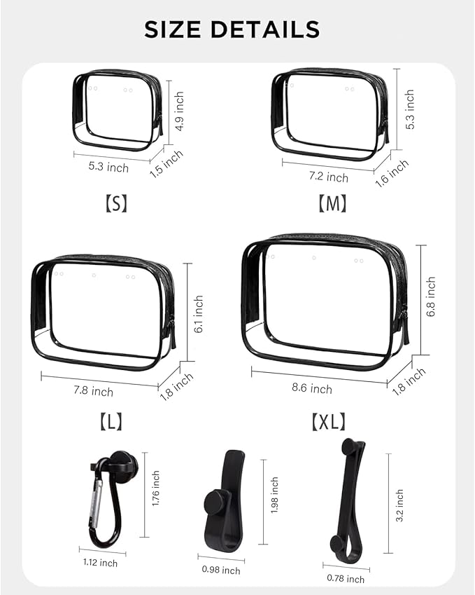 4 Pack Clear Bogg Beach Makup Bag Accessories with 3 Pack Insert Hooks for Bogg Bags, Clear Bogg Makeup Pouches Phone Holder for Bogg Bags Divider Storage Inner Compatible Pouch Travel Cosmetic Bag