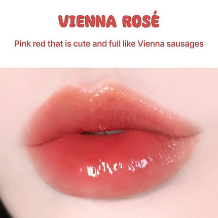 BLACK ROUGE Glow Bokki Tint, GB08 Vienna Rosé – Korean Lip Tint Inspired by Tteokbokki, Non-Sticky Long-Lasting Lip Stain with Glossy Finish, Cute Stickers – Original Red, Rose, Soy
