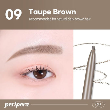 PERIPERA Speedy Skinny Brow (09 Taupe Brown),1.5mm Precise Eyebrow Pencil, Dual-Sided Fine Tip Shades, Define Fills Brow Make up, K Beauty, Korean Make-up