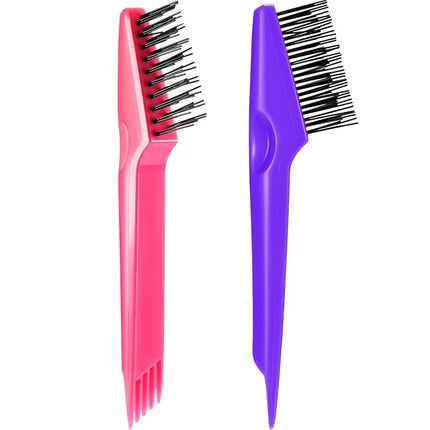 Yaomiao 2 Pcs Hair Brush Cleaner Tool 2-in-1, Pink and Purple Hairbrush Cleaner for Removing Hair Dust, Mini Comb for Removing Dirt, Home Salon Use