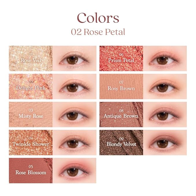 dasique Shadow Palette #02 Rose Petal I Cruelty-Free I 9 Blendable Shades in Smooth Matte and Shimmer Finishes with Gorgeous Pearls