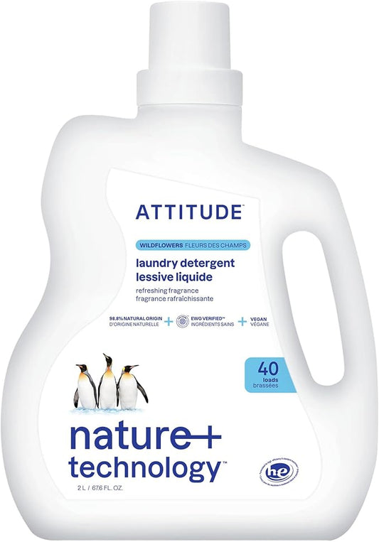 ATTITUDE Liquid Laundry Detergent, EWG Verified, HE Compatible, Plant-Based & Vegan, Natural Laundry Soap, Wildflowers Scent, 40 Loads, 67.6 Fl Oz