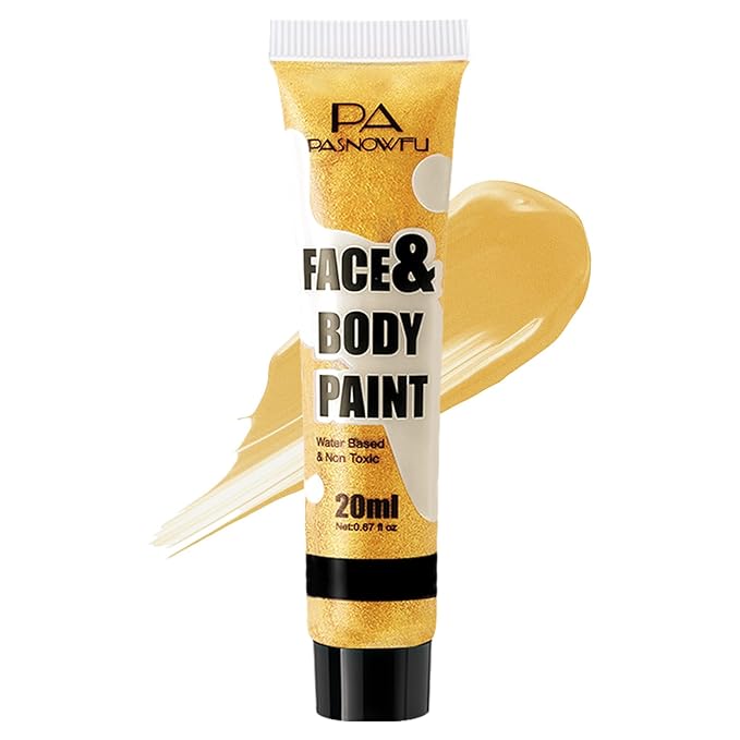 Golden Face Body Paint - Professional Water-Based Non-Toxic Body Painting for Metallic Halloween SFX Cosplay, Full Coverage Washable Paint for Costume Party Carnival Stage Performance