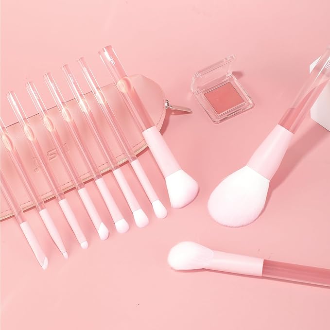 MSQ Make Up Brushes 10Pcs Powder Brushes Contour Brush Synthetic Hair Makeup Brush Set with Bag for Blending Stippling Highlighting Eyeshadow Eyeliner Concealer