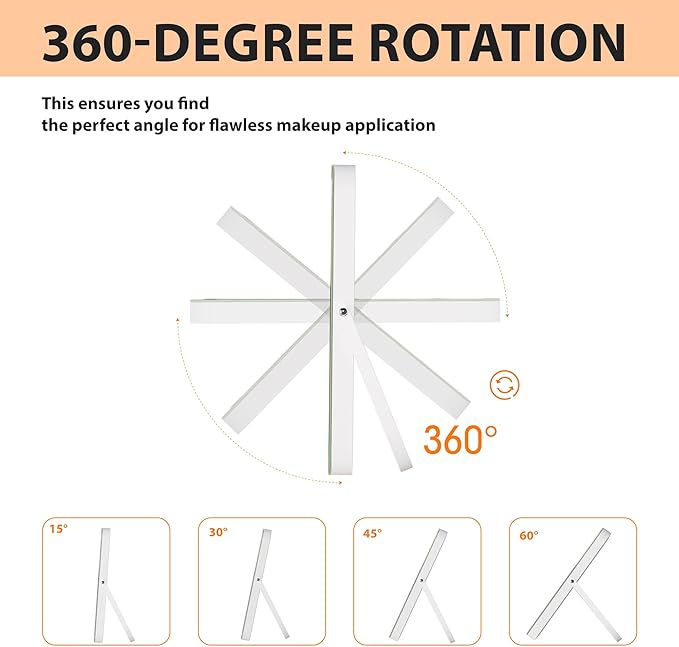 Hasipu Vanity Mirror with Lights, 16" x 12" LED Makeup Mirror, 3 Modes Light, Smart Touch Control Dimmable, 360°Rotation, Rectangle White Frame, with 5X Magnifying Glass
