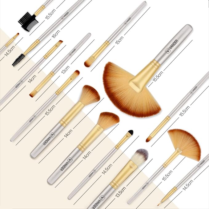 Vander Make up Brushes Set, 32Pcs Premium Synthetic Make up Brush, Eyeshadow Contour Foundation Blending Face Cosmetic Brush Travel Make up Brushes for Women, Girl (Gold)