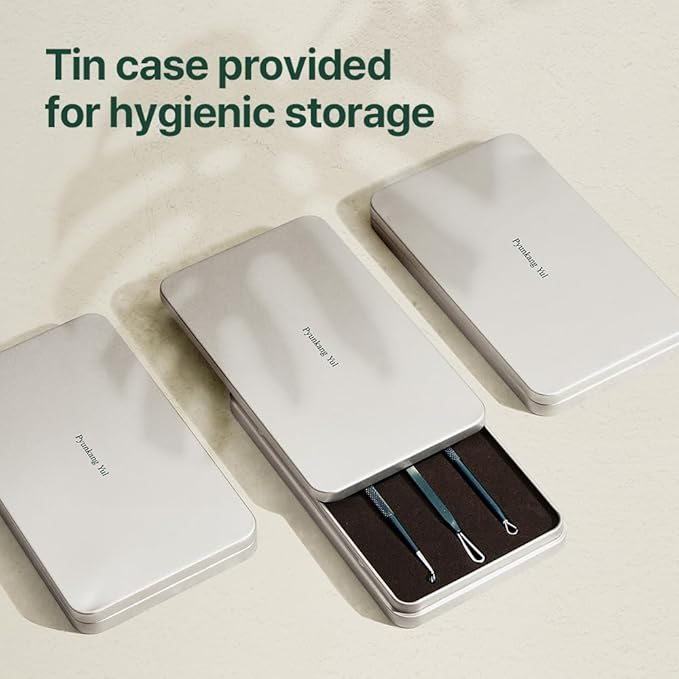 Pyunkang Yul PKY Zit Extractor Set, Tin Case Included, Extractor Tools for Zit Removal on Face, Stainless Steel Slip Free Use (3 Piece Kit)