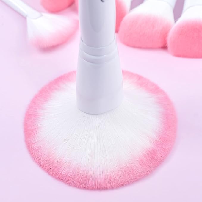 Bueart Design 16Pcs ULTRA SOFT labeled Makeup Brushes set with brush Holder face brush for Foundation Powder Blending Blush wooden Handle(16Pcs White+Pink Holder)
