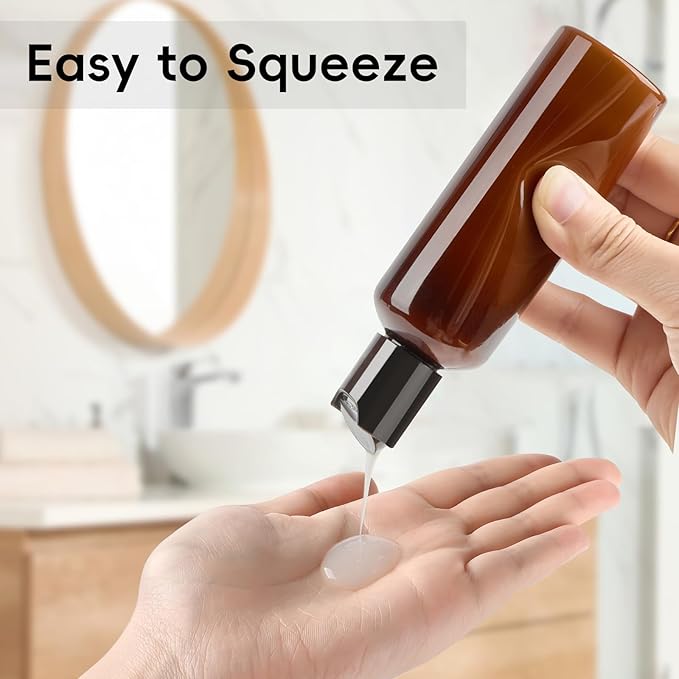 TUZAZO 10 Pack 3.4 oz Amber Plastic Travel Bottles for Toiletries TSA Approved Leakproof Travel Size Containers Empty Small Plastic Shampoo Lotion Bottles with Labels