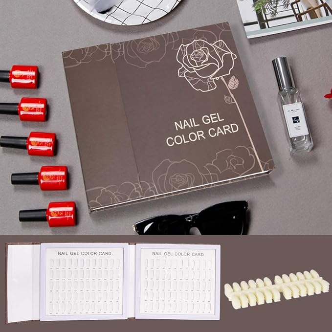 Noverlife 120 Nail Colors Display Book with 120 False Nail Tips, Nail Gel Polish Display Chart, Nail Art Samples Color Swatches Cardboard Nail Design Showcase for Manicure Salon Studio