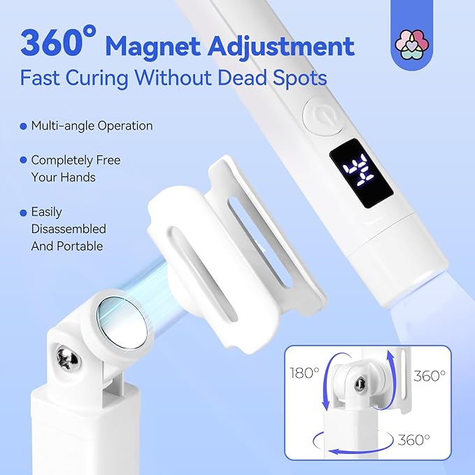 SAVILAND White 9W LED Nail Light for Gel Nails: Handheld LCD Display Screen Flash Cure Lamps with Stand for Gel Nail 8s Quick Drying Cordless Handsfree U V Light for Nails Home Manicure Nail Dryer