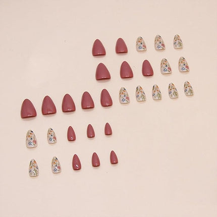 Flower Press on Nails Short Almond Fall Nails Press ons Short Fake Nails with Floral Design Glue on Nails Glossy Floral False Nails Reusable Full Cover Acrylic Stick on Nails for Women Girls 30 Pcs