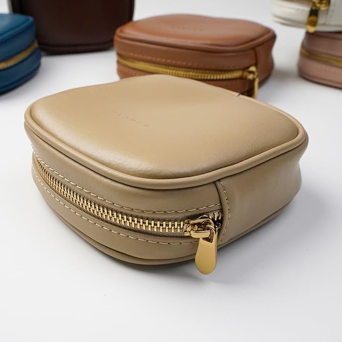 Leather Cosmetic Bag for Women Small Zipper Makeup Bag for Purse Waterproof Travel Makeup Organizer Charger Storage Pouch Color Yellow