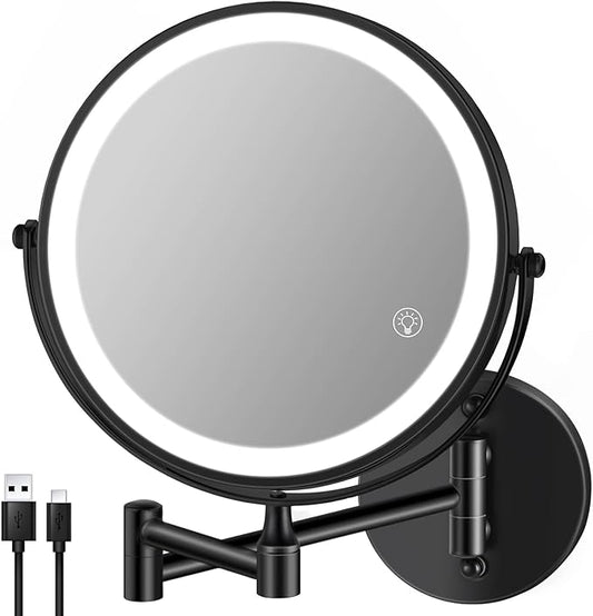 8.5'' Lighted Makeup Mirror with Magnification, Double Sided Dual Touch 1X/10X Magnifying Mirror with Lights 360°Swivel Bathroom Mirror with Extendable Arm